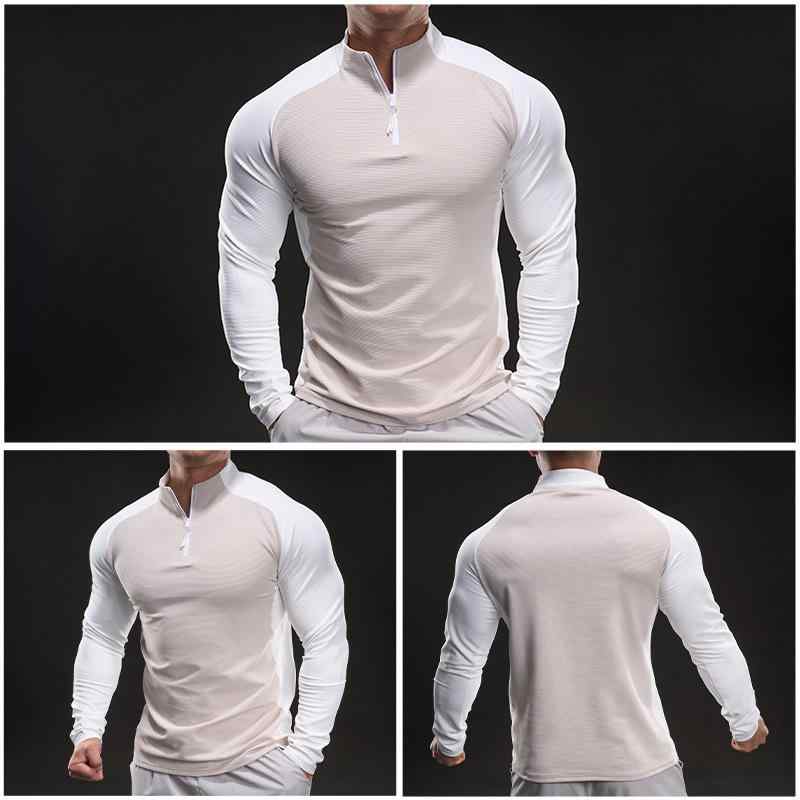 Tシャツ メンズ 男性用 ハーフジップ 速乾 ストレッチ 長袖 サイクルジャージ カジュアル ランニング スポーツ トレーニング フィットネス 春秋 薄手 ポリエステル 無地 スポーティ ホワイト グレー ブラック カーキ
