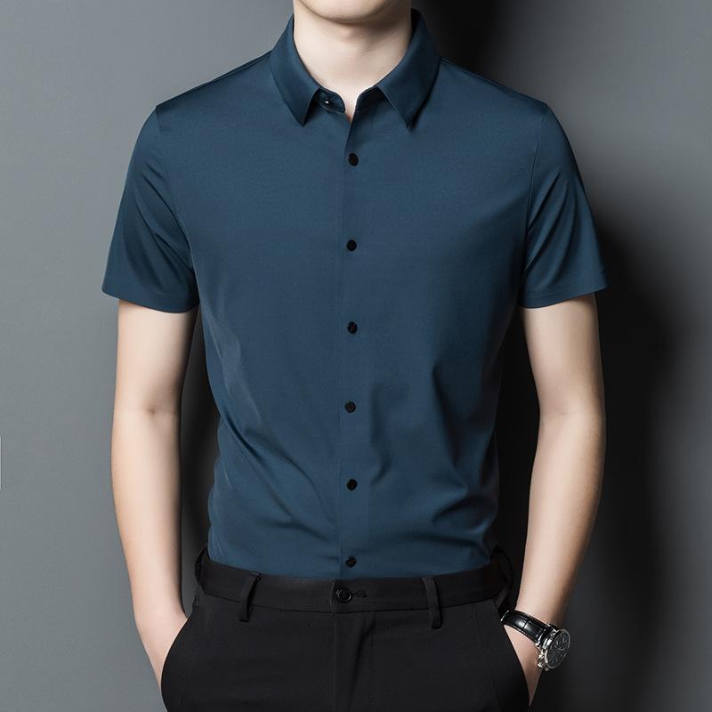 シャツ メンズ 男性用 半袖 ビジネス カジュアル 接触冷感 薄手 開襟シャツ トップス 無地 ピンク系 パープル