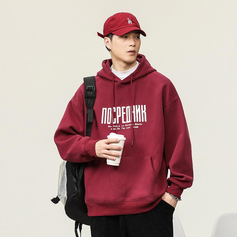 パーカー メンズ 長袖Tシャツ プルオーバー フーディ スウェット コットン混紡 ゆったり プリント カジュアル 花灰 酒紅 紺 灰杏 カーキ 秋冬