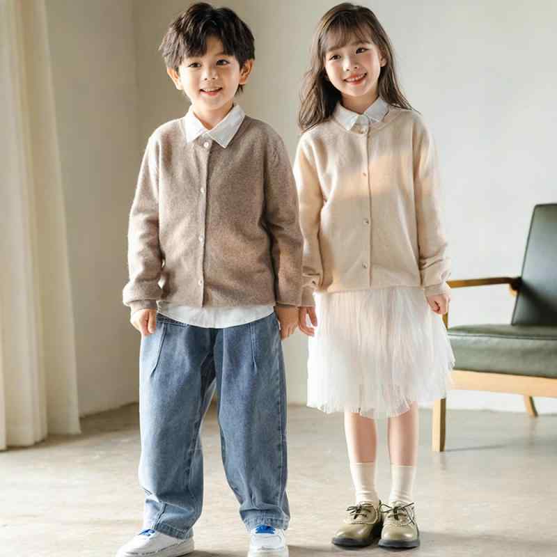 ニット・セーター キッズ 男の子 女の子 子供服 ウール カーディガン 秋冬 厚手 無地 トップス 100cm 110cm 120cm 130cm 140cm 150cm 160cm 165cm