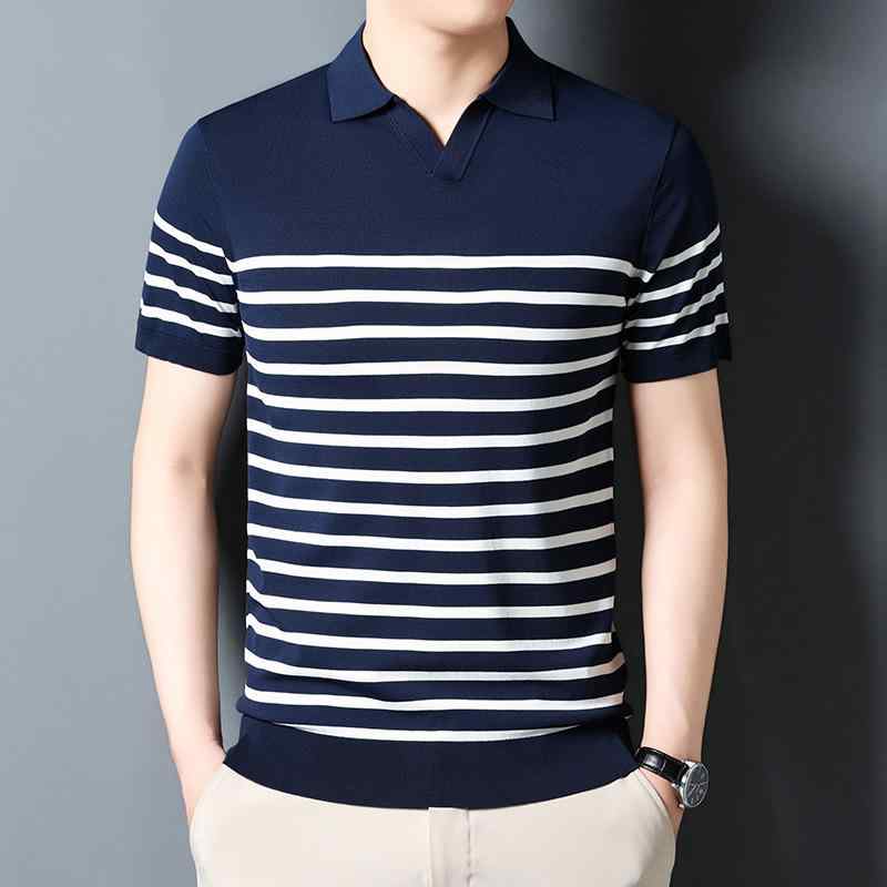 Tシャツ メンズ 紳士 男性用 ニット 半袖 夏ニット 薄手 スリム 粘? トップス リブ 襟付き 黒 白 グレー ネイビー
