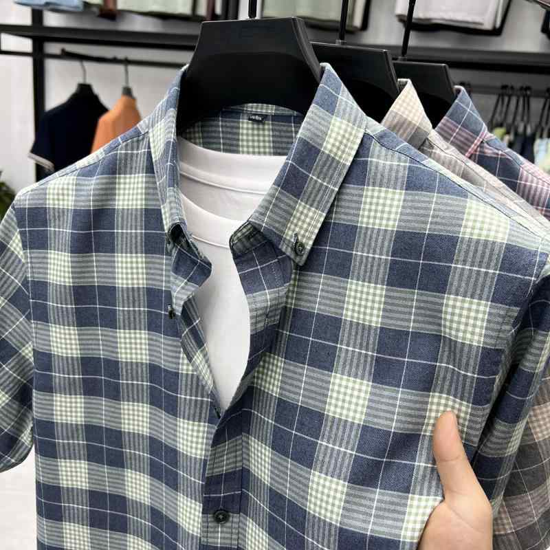 シャツ メンズ 男性用 格子柄 コットン トップス 半袖 カーディガン 薄手 接触冷感 吸湿速乾 カジュアル 普段使い
