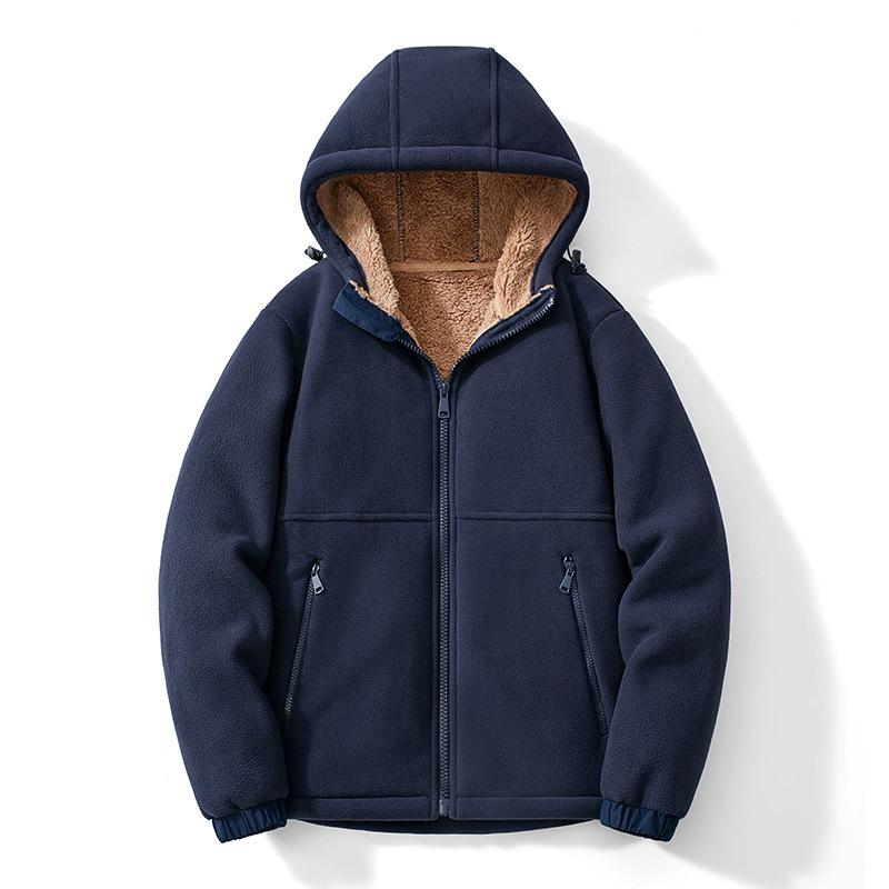 フリースジャケット メンズ 男性用 シープボア 裏起毛 カーディガン スタンドカラー 秋冬 暖か 焦糖色 黒 紺色 カーキ アウトドア 普段使い