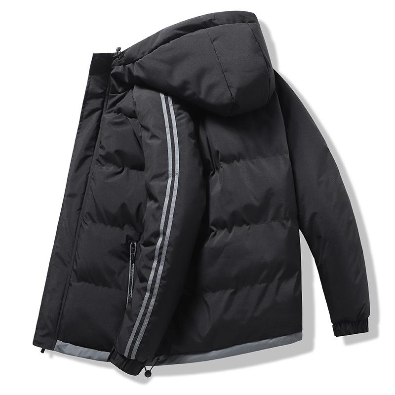 綿ジャケット メンズ 男性用 中綿 防寒着 フード付き ポリエステル 立ち襟 トップス アウター 冬服 ブラック グレー