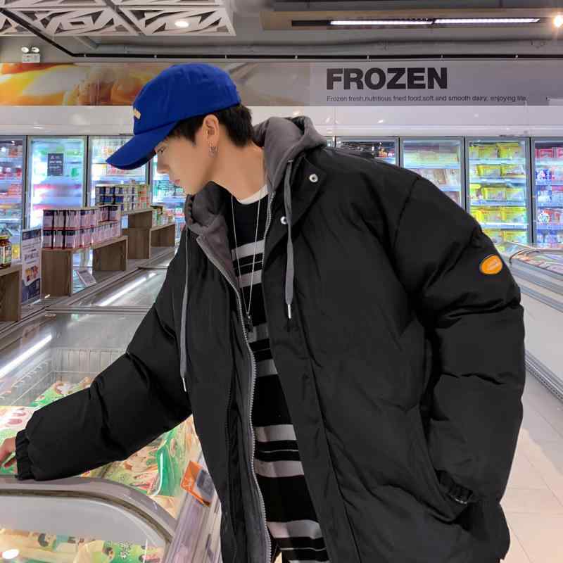 綿ジャケット メンズ 韓国 パーカー 2重構造 厚手 冬物 アウター 若者 ポリエステル ブラック ベージュ ブルー ピンク系
