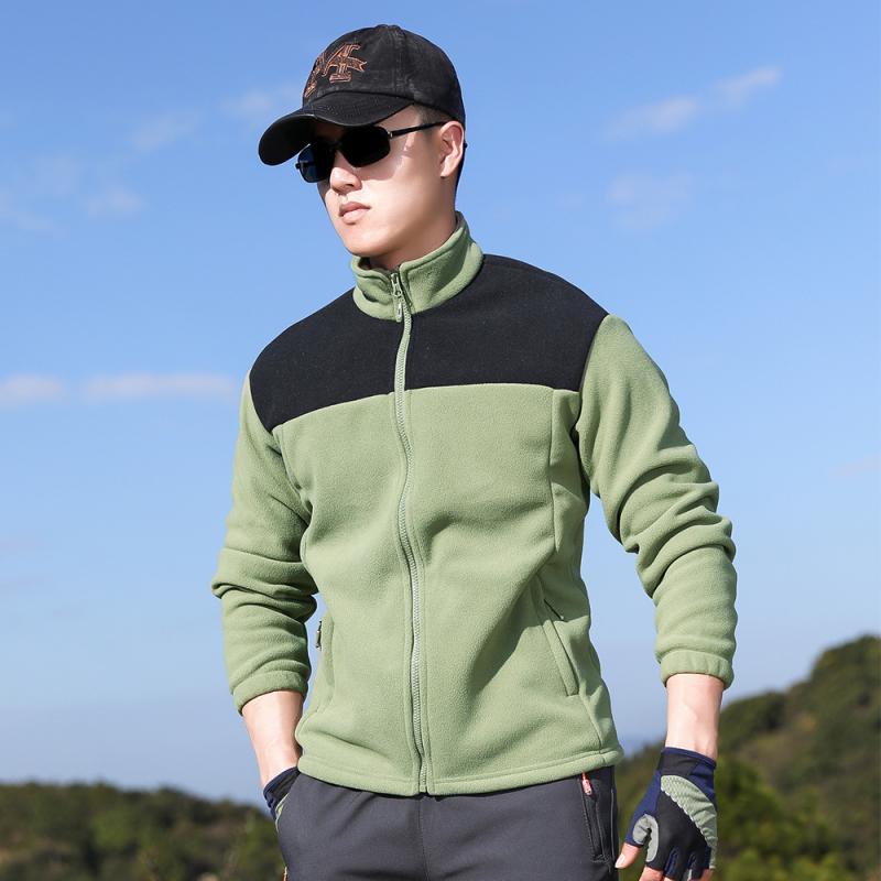 フリース メンズ フリースジャケット トップス アウトドアウェア 登山ウェア 防寒着 保温 通気 春秋冬 ポリエステル 切り替え ライトグリーン アイボリー カーキ