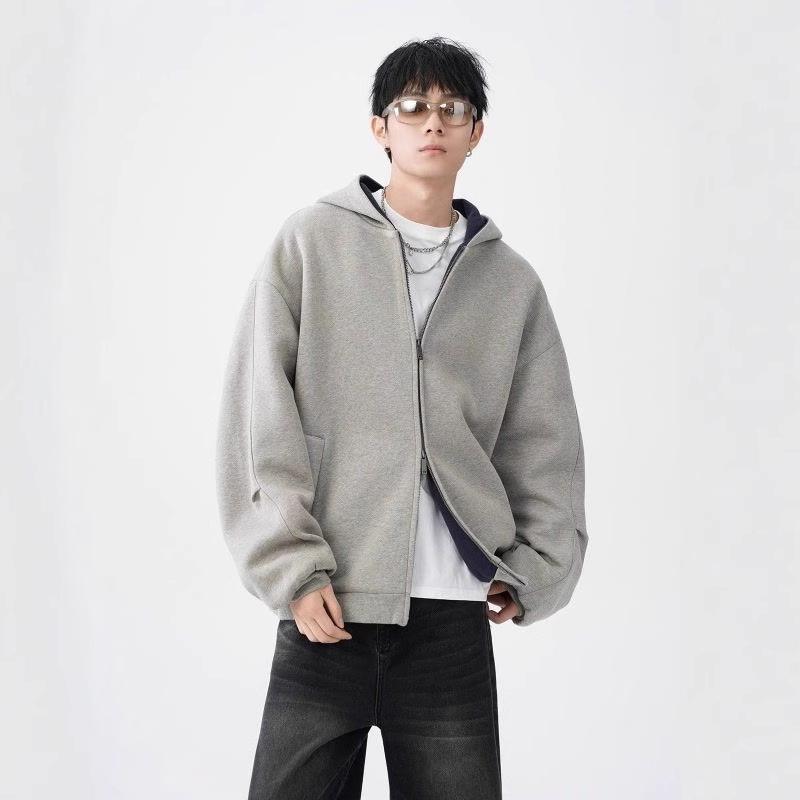 パーカー メンズ スウェット ジップアップ フード付き オーバーサイズ 配色 切り替え アメカジ ストリート カジュアル 厚手 ポリエステル ブラック グレー