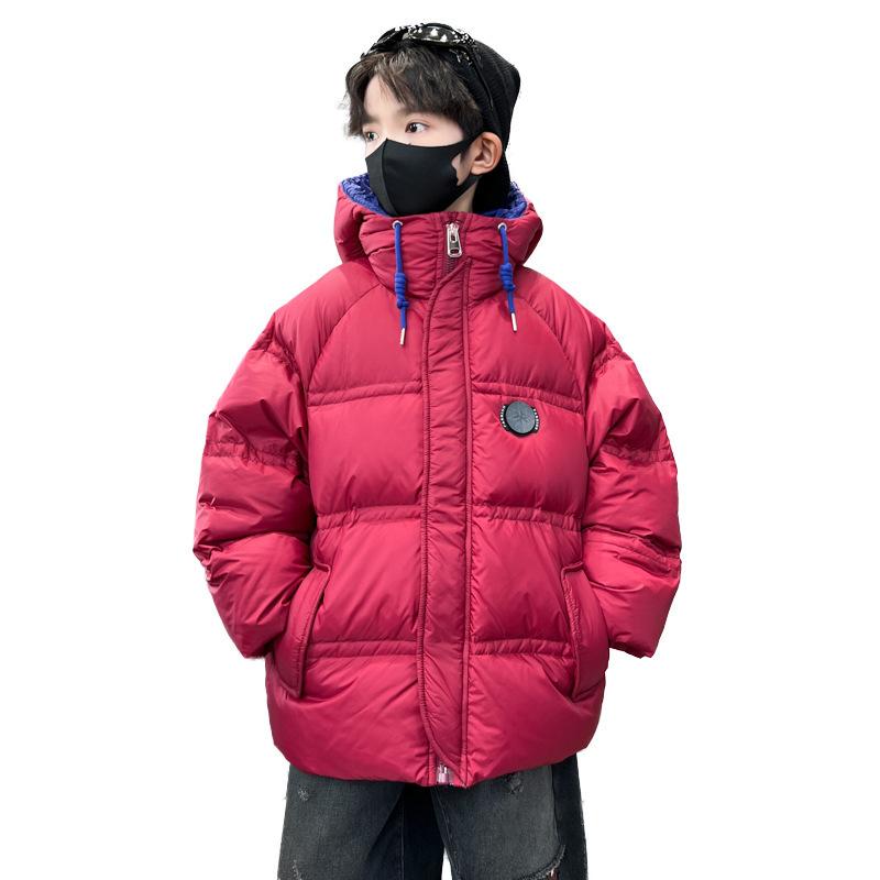 子供用羽毛ジャケット 男の子 アウター 冬服 中綿 50% 8歳以上 撥水 防寒 フード付き 110 120 130 140 150 160 170 赤