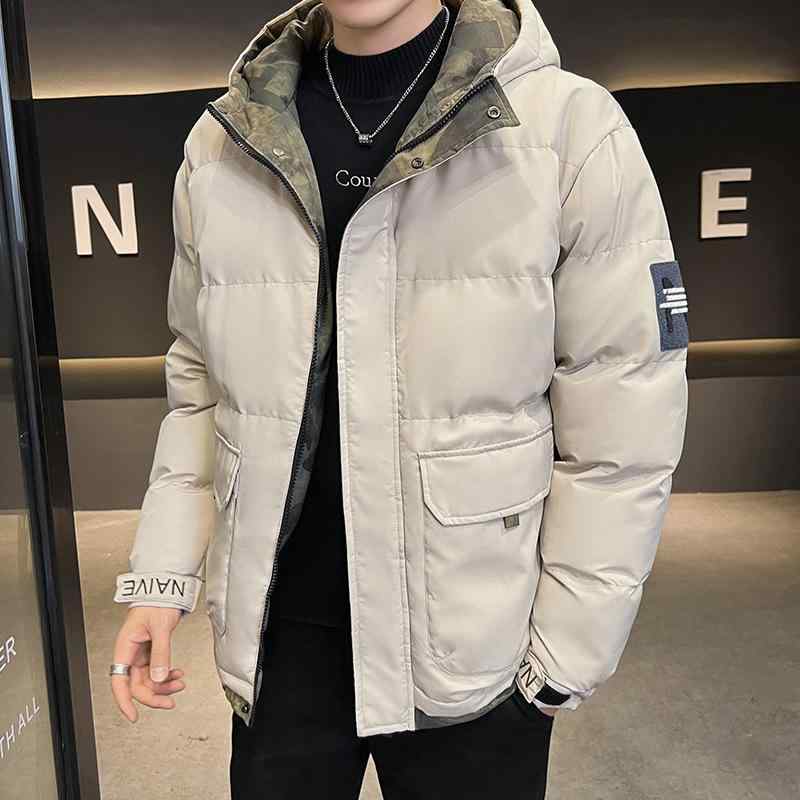 綿ジャケット メンズ 秋冬 フード付き 無地 ポリエステル アウター ジャンパー ブルゾン 防寒着 普段使い カジュアル ブラック グレー カーキ