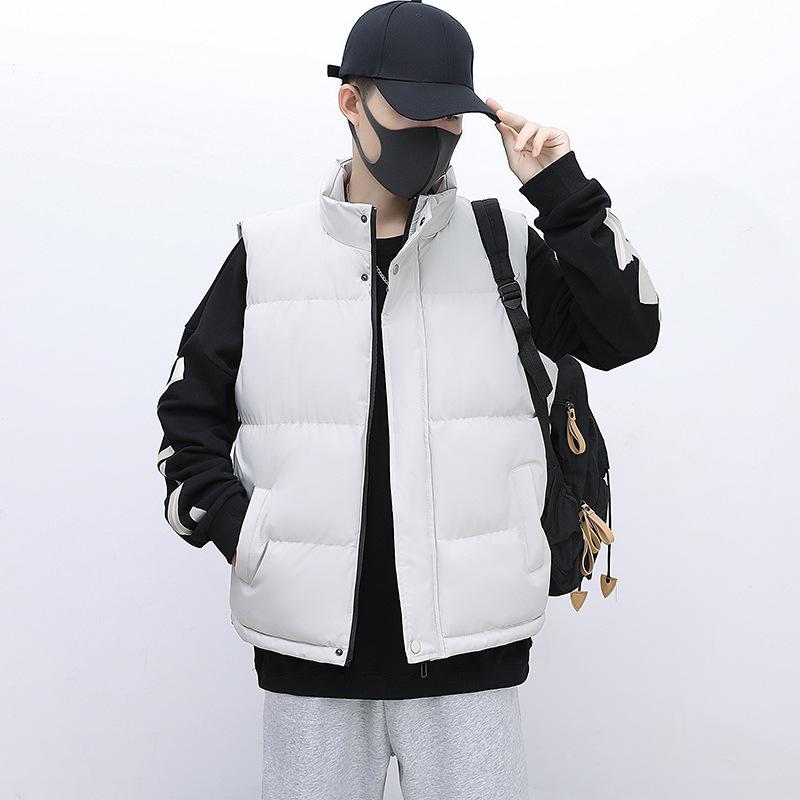 ベスト 男性用 秋冬 加厚 羽毛 コットン 冬季 アウター 若者 カップル 綿 チョッキ かっこいい スタイル カーキ ホワイト ブラック レッド(x2)
