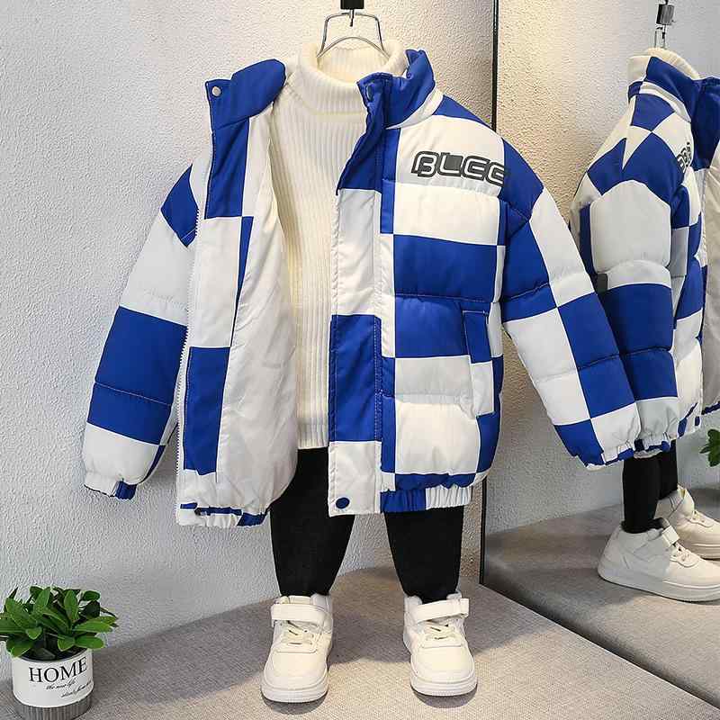 子供用綿ジャケット 秋冬 格子柄 中綿 厚手 男女兼用 ショート丈 アウター (100cm 110cm 120cm 130cm) 普段使い お出かけ