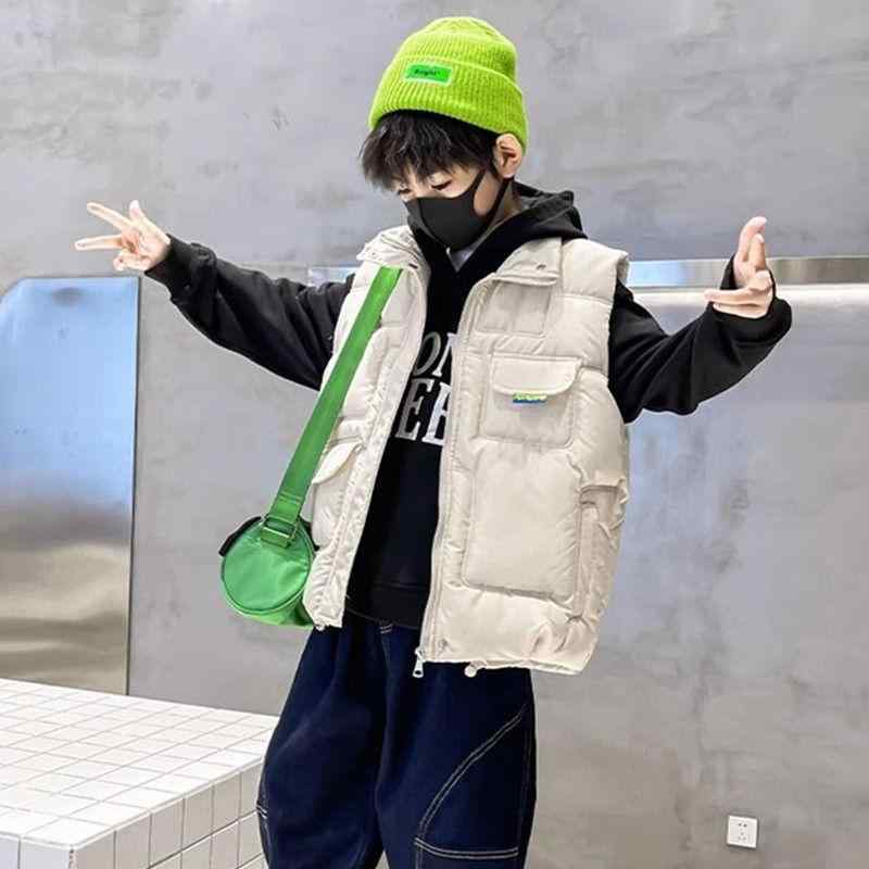 キッズ ダウンベスト 男の子 中綿 アウター 秋冬 厚手 防寒 チョッキ スタンドカラー 130cm 140cm 150cm 160cm 170cm ブラック オフホワイト