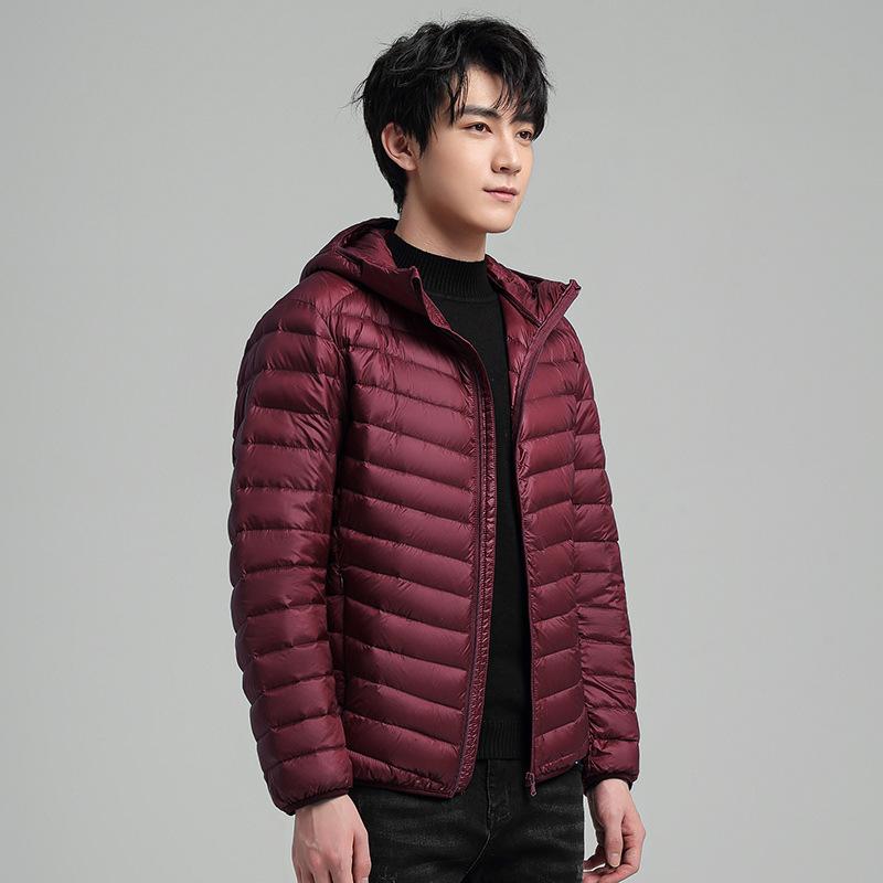 綿ジャケット 男性用 フード付き ポリエステル ショート丈 カジュアルスタイル 防寒着 秋冬 ブラック ワインレッド アーミーグリーン ロイヤルブルー ネイビー