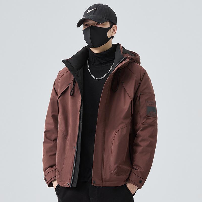 羽?服 メンズ 男性用 ダウンジャケット フード付き グレーダックダウン ポリエステル 秋冬 無地 防寒 普段使い アウトドア ブラック カーキ レッド