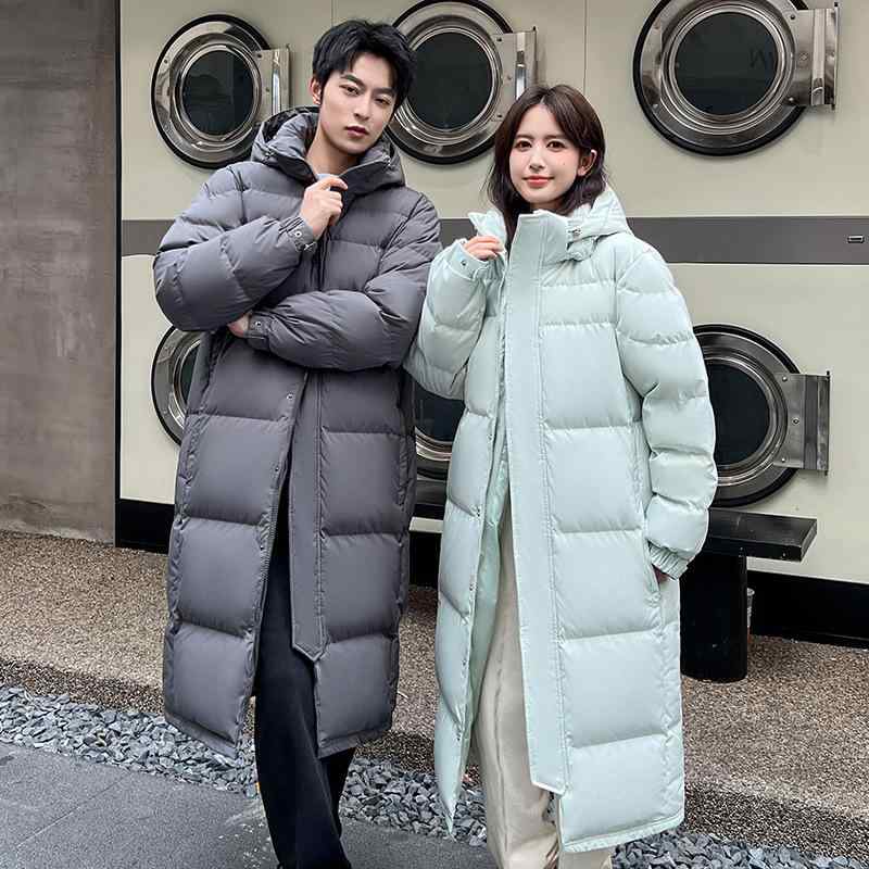 羽?服 メンズ レディース スクール 薄手 ロング丈 フード付き 白ダックダウン 無地 ポリエステル 秋冬 ホワイト グレー ブラック ピンク系 グリーン S M L XL 2XL 3XL