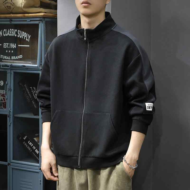 ジャケット メンズ 男性用 カジュアル スポーツ ブルゾン 春秋 立襟 長袖 コットン ポリエステル 切り替え 配色 ブラック グレー