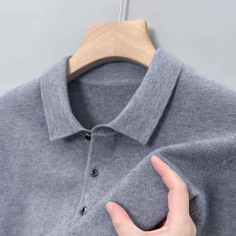ニット メンズ 紳士服 カーディガン 秋冬 厚手 ウール トップス 長袖 ポロ襟 伸縮性 無地 普段使い カジュアル ブラック グレー系