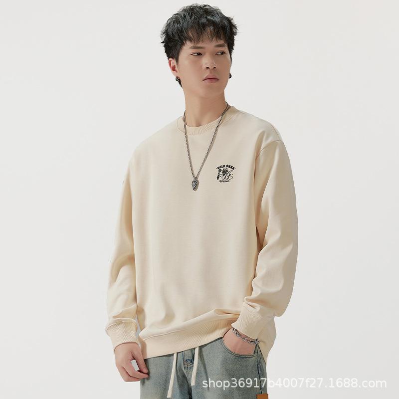 メンズ トレーナー スウェット プルオーバー 長袖 秋冬 トップス コットン プリント ゆったり 韓国 ネイビー グレー ブラック ブラウン カーキ ベージュ