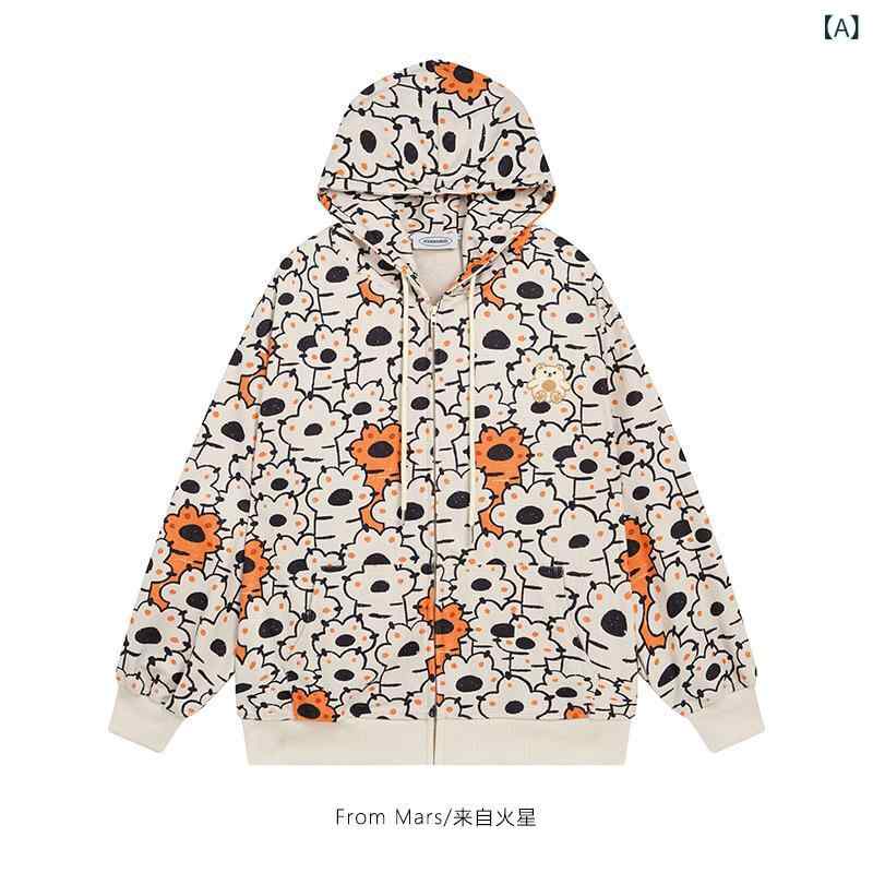 パーカー メンズ 男性用 アニマルプリント 刺繍 フード付き ?松 カジュアル ストリート 配色 ポリエステル 長袖 ジップアップパーカー 秋冬