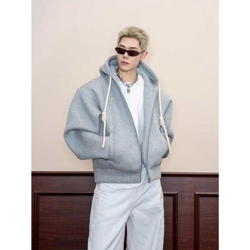 パーカー メンズ 秋冬 無地 フード付き 長袖 トップス ジップアップ カーディガン ジャケット アウター ルーズ ゆったり グレー 赤 ポリエステル