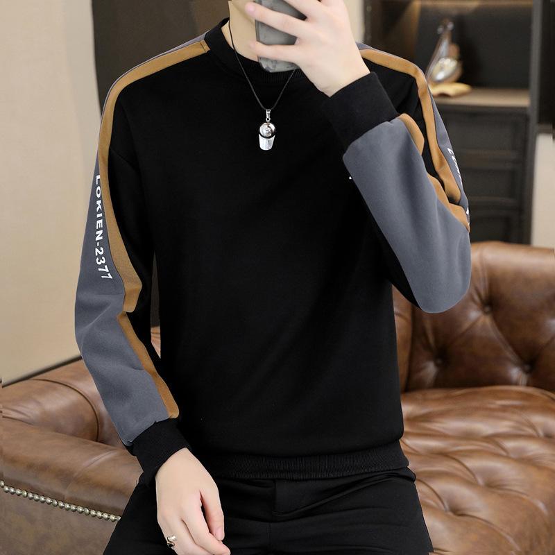 トレーナー メンズ 春物 長袖 Tシャツ 配色 切り替え クルーネック コットン トップス 高校生 カジュアル 普段使い ブラック ホワイト グレー