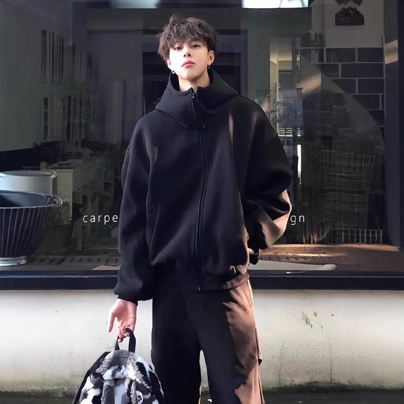 パーカー メンズ 男性用 黒 ブラック 高襟 プルオーバー スウェット トレーナー アウター 秋冬 無地 ポリエステル