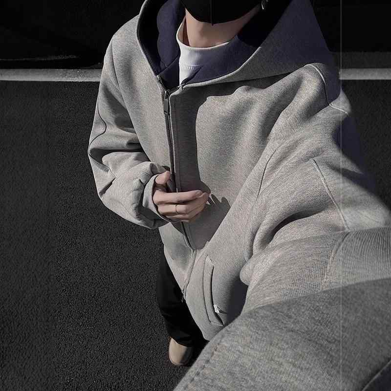 パーカー メンズ 秋冬 厚手 スウェット ジップアップ フード付き ポリエステル 無地 黒 紺色 M L XL 2XL 3XL