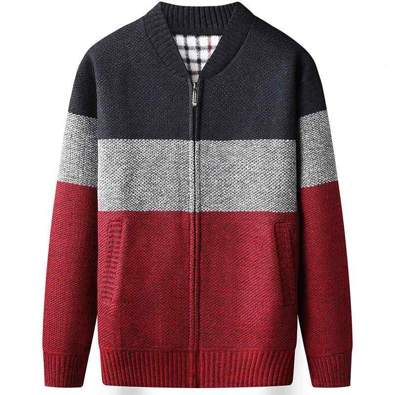 ニット メンズ 男性用 秋冬 カジュアル 野球襟 セーター ブルゾン 裏起毛 M L XL 2XL 3XL 4XL 紺色 青グレー ワインレッド