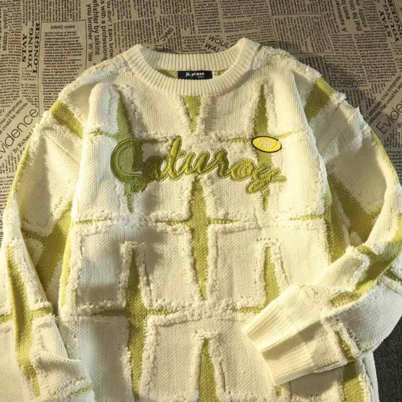ニット メンズ ニットセーター 秋冬物 男性用 丸首 星柄 刺繍 ロゴ ルーズフィット ゆったり 長袖 プルオーバー 港風 カジュアル 普段使い 杏色 黒 茶色 ポリエステル