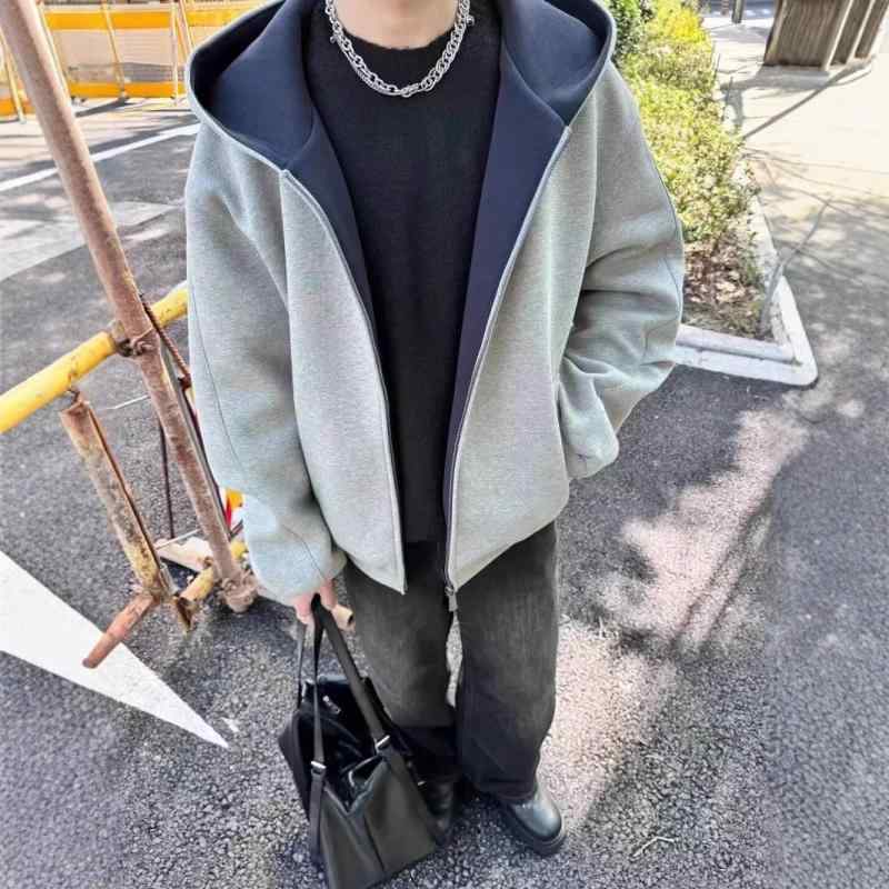 パーカー メンズ 秋冬 高見え スウェット ジップアップ フーディ ルーズ ゆったり 無地 長袖 トップス 春秋 普段使い デイリー 部屋着