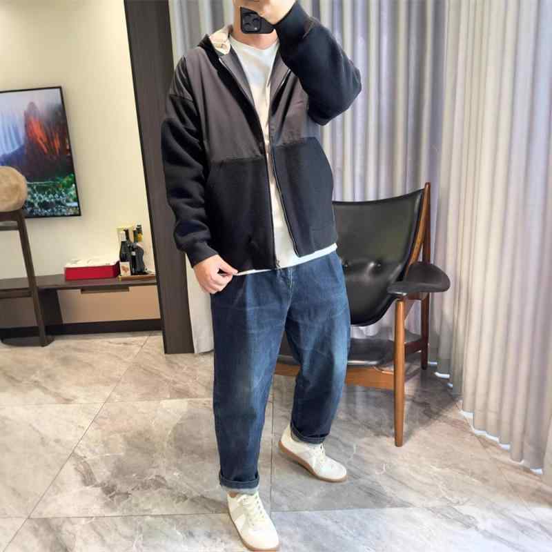 上衣 メンズ 成人男性用 羊毛 混紡 アウター 色彩設計 うつり変わり ボンネット付き添い人 秋冬 黒いこと(x3)