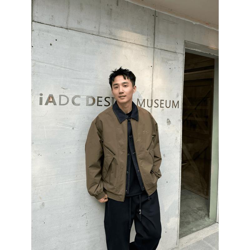 ジャケット 男性用 デニム 切り替え ウォッシュド加工 ワーク 2トーンカラー ブルゾン トップス 長袖 コットン混紡 春秋 ブラック グリーン