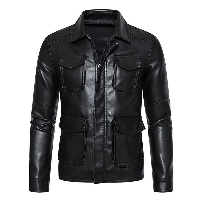 ジャケット メンズ PUレザー バイク レザージャケット 春秋 ライダース 翻襟 多ポケット 黒 ブラック M L XL XXL XXXL 4XL