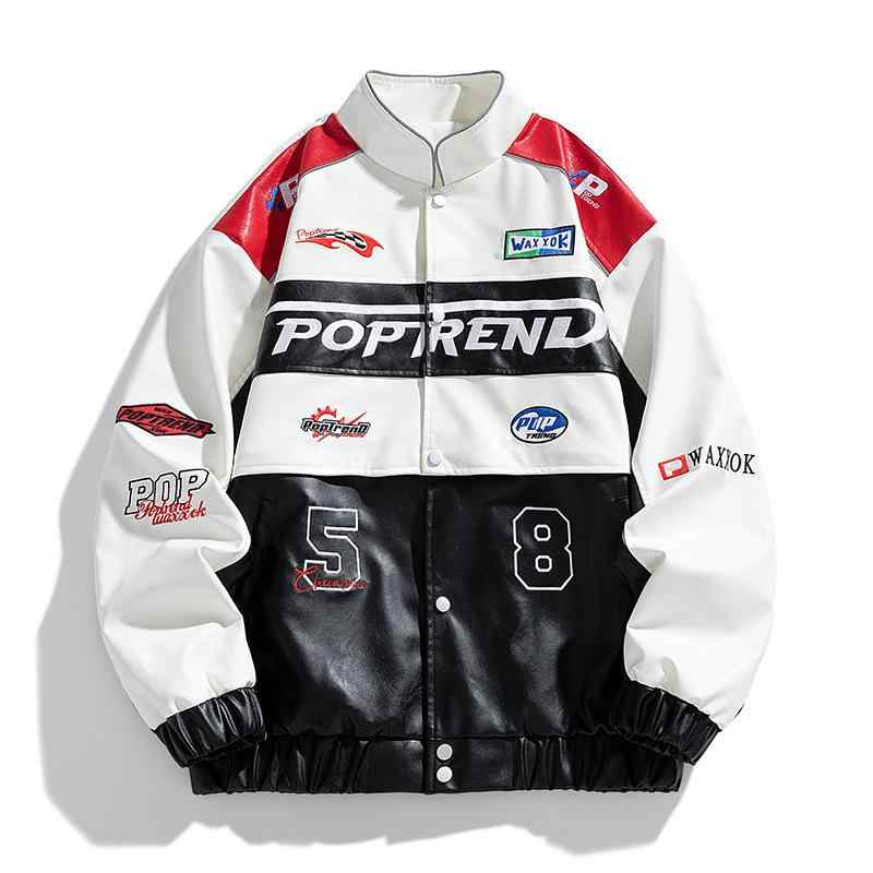 ジャケット 男性用 ライダース ブルゾン PUレザー アウター 秋冬 バイカラー 配色 切り替え ショート丈 カジュアル 黒 ブラック 白 ホワイト