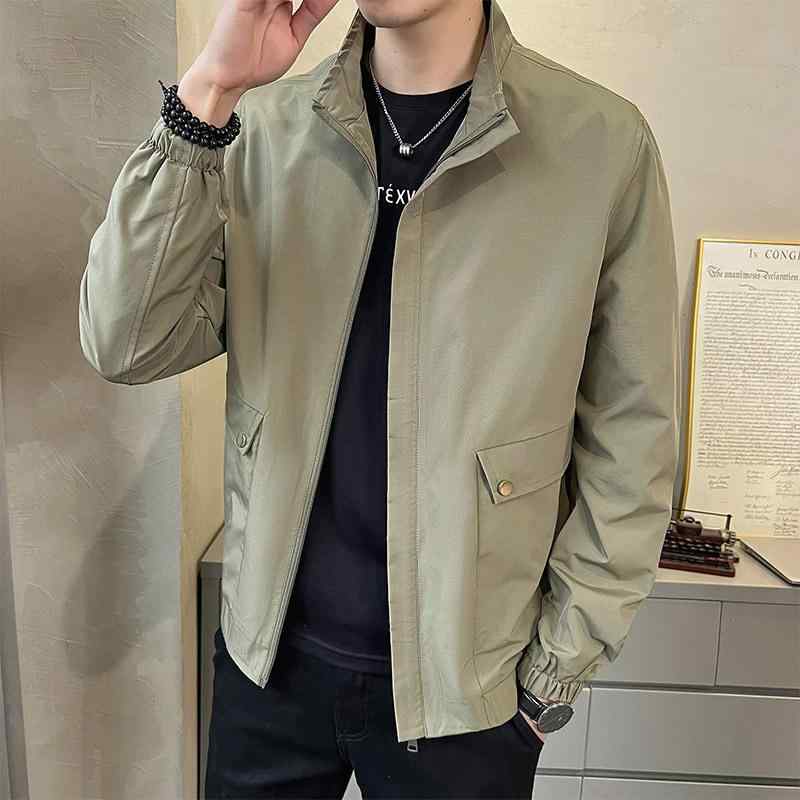 ジャケット 男性用 ブルゾン スタンドカラー 無地 ポリエステル 耐摩耗 長袖 黒 ブラック カーキ M L XL 2XL 3XL 4XL 5XL 6XL 7XL 8XL 9XL 10XL