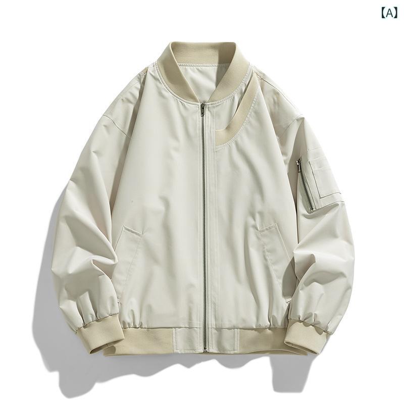 ジャケット メンズ 秋冬 ミリタリー ワーク フライトジャケット ブルゾン ジャンパー ゆったり 無地 立襟 ポケット付き カジュアル ストリート アーミーグリーン ブラック