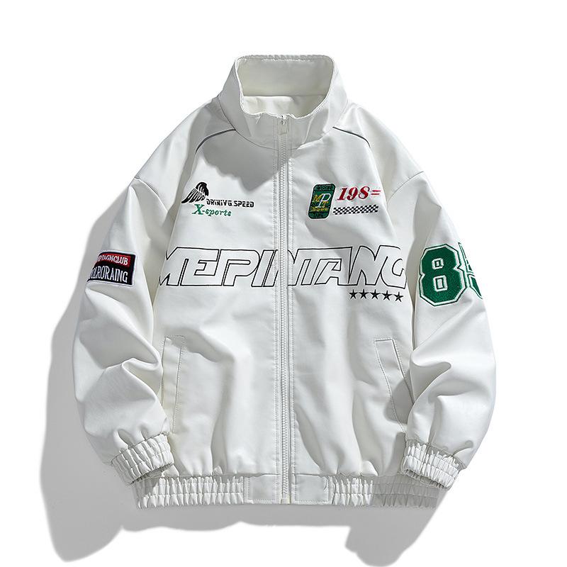 レザージャケット メンズ 男性用 PUレザー ライダースジャケット スタンドカラー ゆったり 刺繍 春秋 カジュアル ブラック ホワイト グリーン コーヒー色 レッド M L XL 2XL 3XL