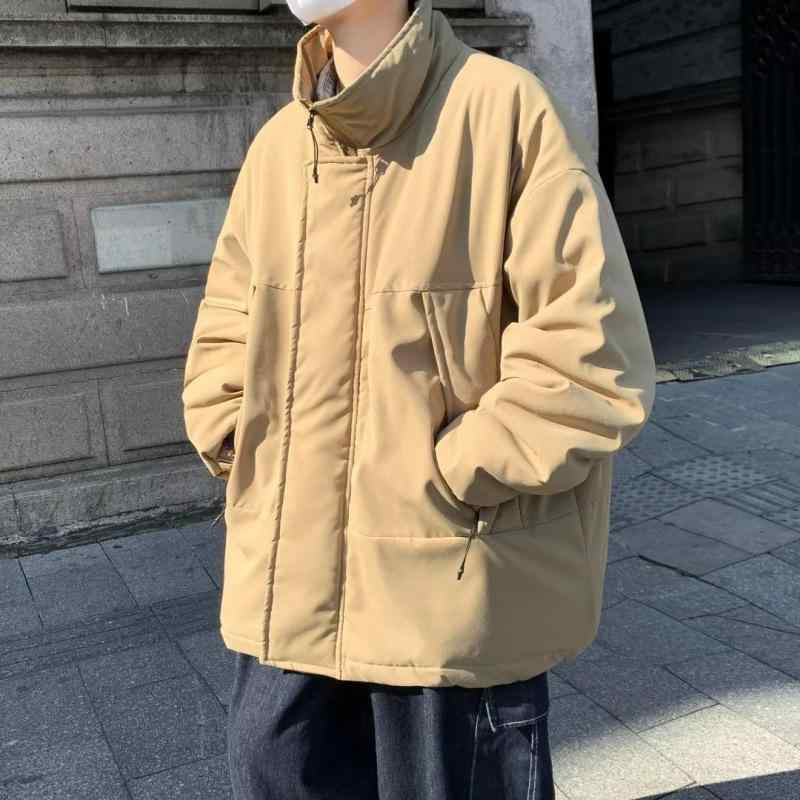 ジャケット メンズ 男性用 秋冬 長袖 ルーズ カジュアル ワークジャケット 立襟 ポリエステル 黒 ブラック カーキ