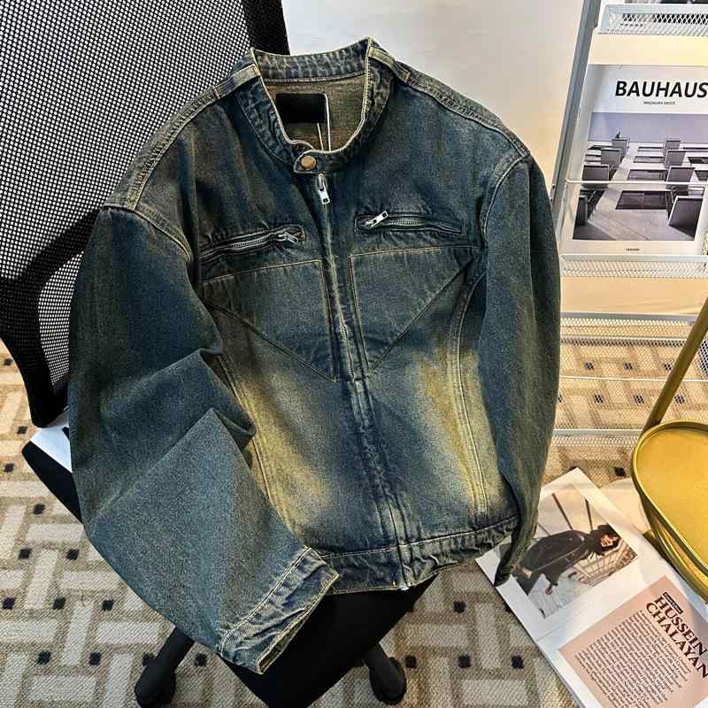 デニムジャケット メンズ Gジャン ショート丈 ダメージ加工 ウォッシュド加工 ブルゾン 春秋 アウター ブラック ブルー