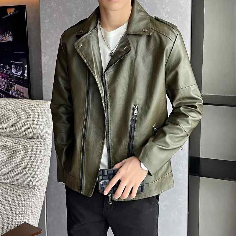ジャケット メンズ PUレザー レザージャケット ライダースジャケット スリムフィット ウォッシュ加工 ブラック カーキ 春秋