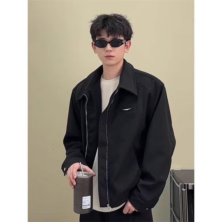 ジャケット メンズ 男性用 ブルゾン ライトアウター カーキ ショート丈 ポリエステル 無地 春秋 ストリート 普段使い
