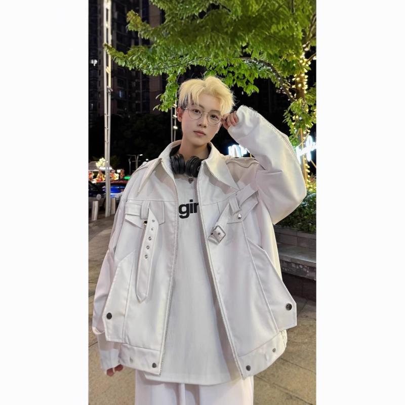 ジャケット 男性用 PUレザー ブルゾン 春秋 高見え アウター バイク カジュアル ブラック ホワイト M L XL 2XL 3XL