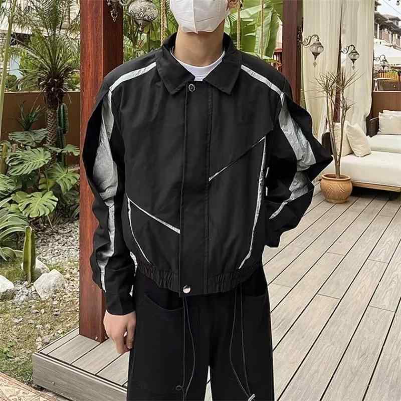 ジャケット メンズ アウター 切り替え ブルゾン 野球服風 トップス 韓国 綿 ブラック