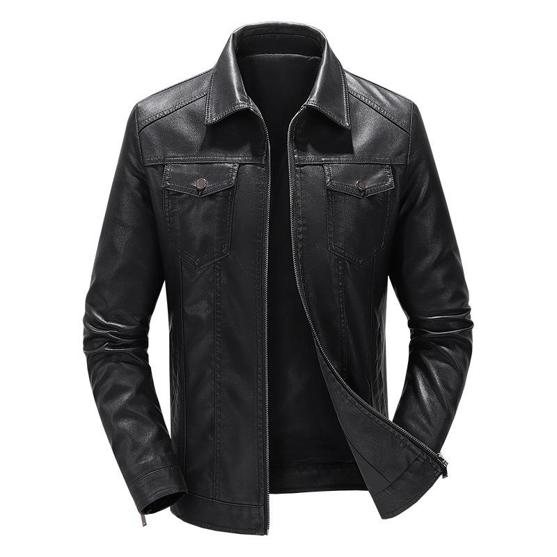 ジャケット 男性用 レザー 合皮 裏起毛 秋冬 スリムフィット 襟付き ジッパー ブラック 黒 M L XL 2L 3L 4L 5L