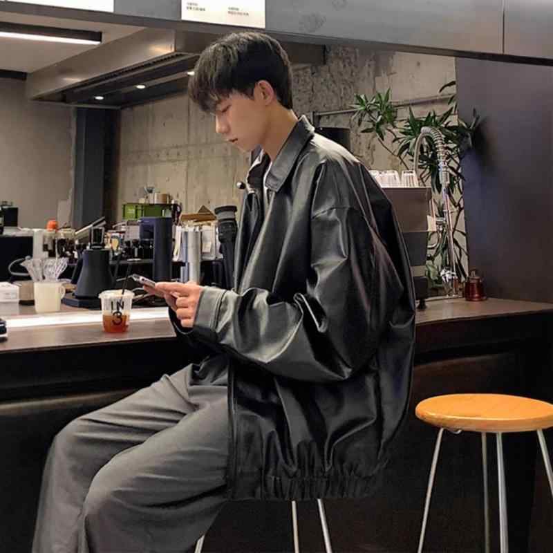 レザージャケット メンズ 男性用 ブルゾン ゆったり 襟付き フェイクレザー アウター 春秋 普段使い 焦茶色 黒