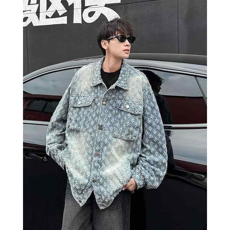 ジャケット 男性用 デニムジャケット Gジャン ブルゾン ゆったり ルーズフィット 普段使い ヴィンテージ風 ポリエステル混紡 春秋