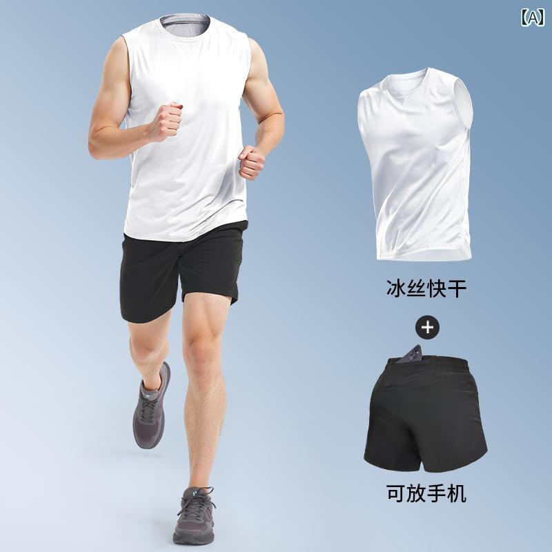 ランニング メンズ スポーツ スーツは 携帯電話 収納 でき 夏用 ジム ウェア 通気性 速乾性 ソフトストレッチ ベスト ショーツ