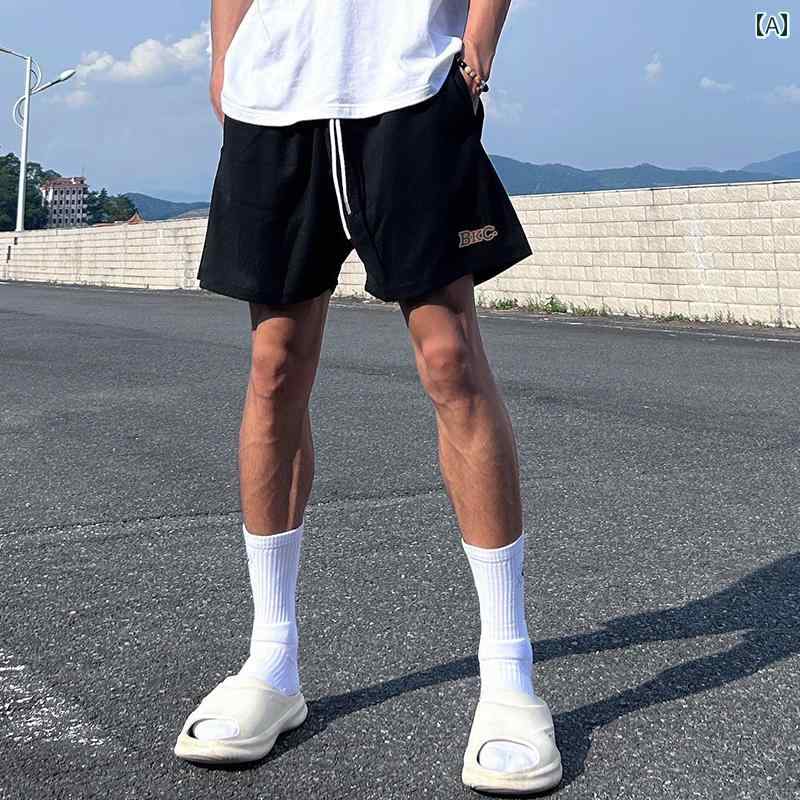 Icebreaker アメリカン バスケットボール ショーツ メンズ 夏 スポーツ ルーズ シンプル カジュアル メッシュ ブラック パンツ