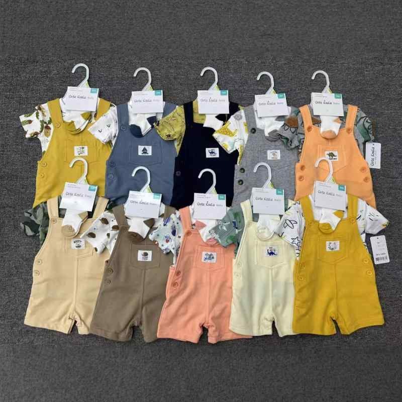 キッズ ベビー 上下セット 3点セット ハーネス付きパンツ ロンパース 靴下 コットン 春夏(x6)