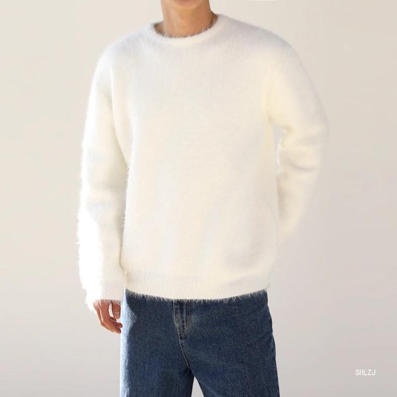 ニット メンズ 男性用 セーター 冬 加厚 丸首 トップス 韓国 ゆったり 柔らかい 肌触り 暖かい 白 黒